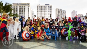 Cosplayers of Western characters pose for a picture in Hawaii in 2014 at a Japanese anime convention.